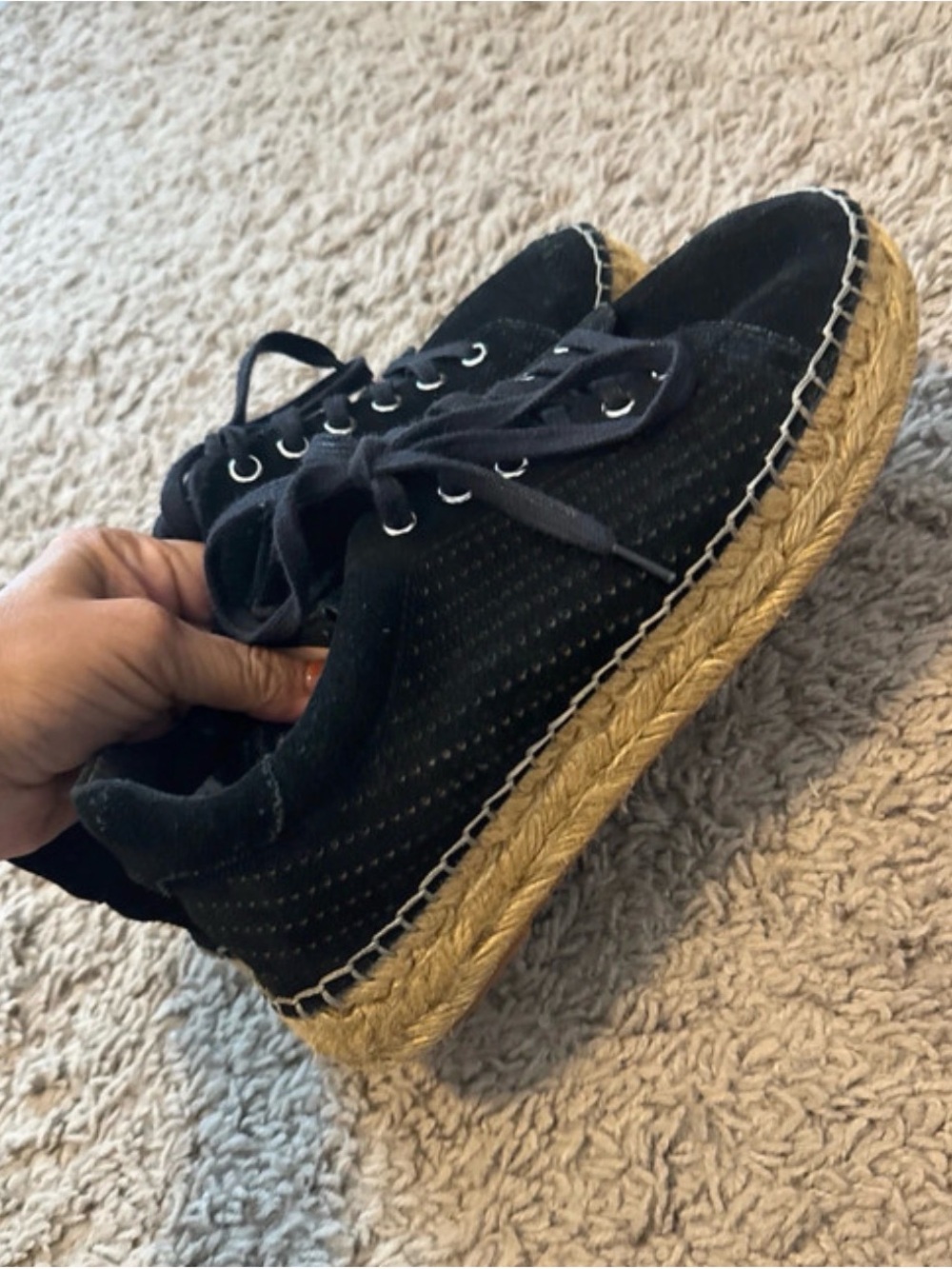 Marc Fisher Black Espadrille Platform Sneakers - Women's Casual Lace-Up